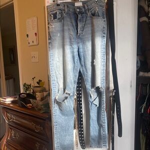 Distressed Blue Jeans